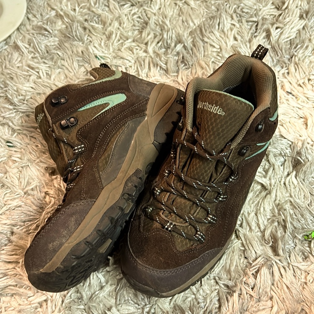 Brown hiking boots